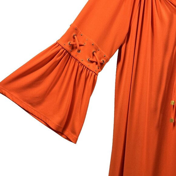 Michael Kors Women's Dress Large Orange Bohemian Boho Bell 3/4 Sleeves Raglan - Picture 4 of 7